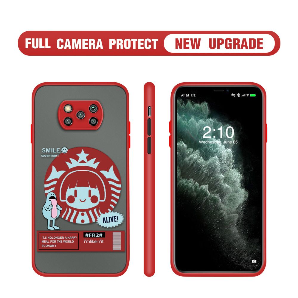 Hontinga for Xiaomi Poco X3 Pro / X3 NFC Case Cute Coffee Girl Camera Shockproof Protection Casing Edge Frosted Transparent Phone Cover