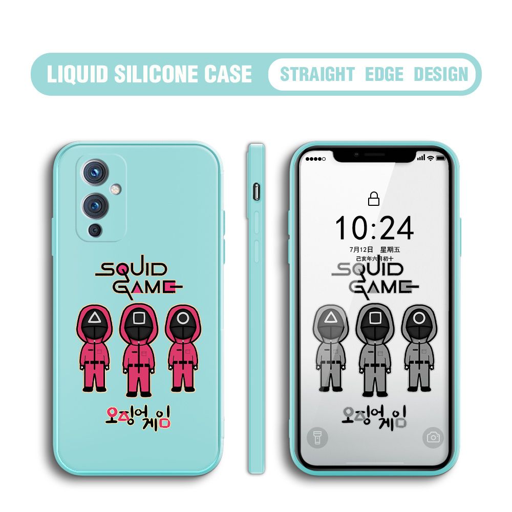 Jizetin for OnePlus 9 Case Trend Cartoon Korean Squid Phone Cover Liquid Silicone Case Phone Protective Case