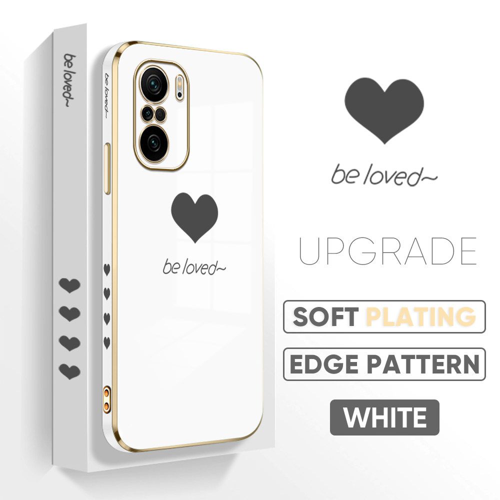 TA for Xiaomi Poco F3 / Redmi K40 / Redmi K40 Pro Back Cover + Free Lanyard Simple Love Luxury 6D Plating Case Side Pattern Soft Silicone Square Phone Cases