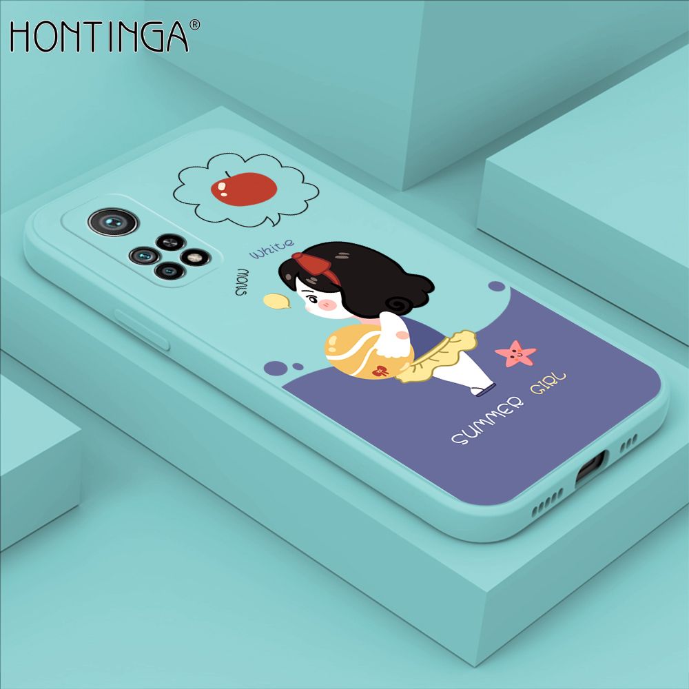 Hontinga for Xiaomi 10T / 10T Pro Case Cute Cartoon Girl Phone Case Phone Case Soft Square Edge Silicone Cases Full Lens Cover Shockproof Protection Cover