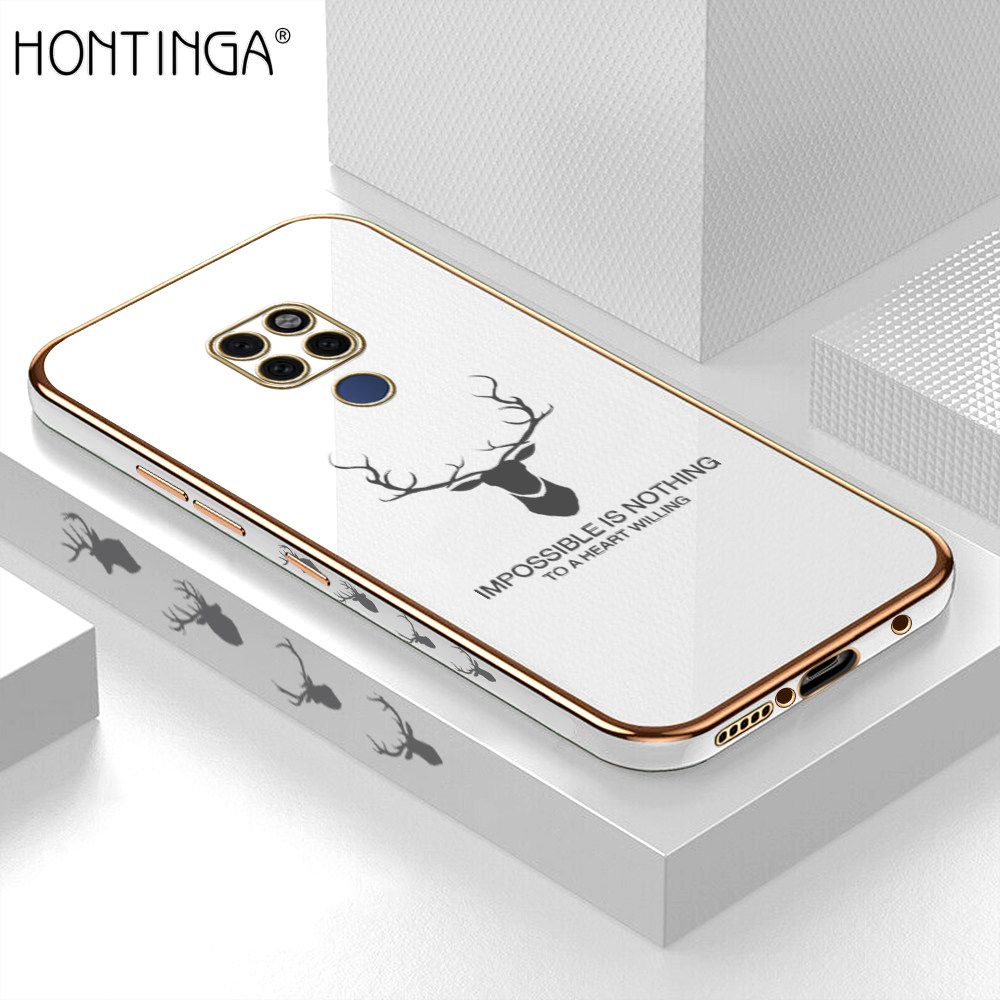Hontinga for Huawei Mate 20 Back Cover + Free Lanyard Luxury 6D Plating Cartoon Lucky Side Pattern Case Soft Silicone Square Phone Cases