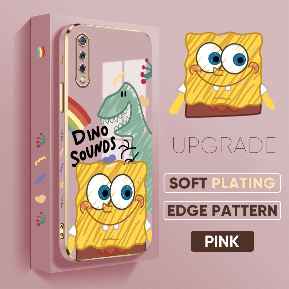 TA for Vivo S1 Back Cover + Free Lanyard Sponge Dinosaur Luxury 6D Plating Case Side Pattern Soft Silicone Square Phone Cases