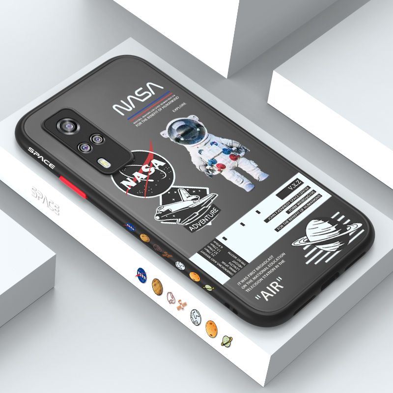 ZeroQiQi for Vivo Y51A 2021 Case Creative Cartoon Astronaut Side Printed Pattern Design Phone Cover Frosted Transparent Ultra Thin Protective Phone Case