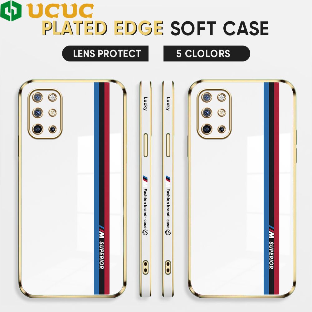 UCUC for OnePlus 8T Back Cover + Free Lanyard Track Sign Luxury 6D Plating Case Side Pattern Soft Silicone Square Phone Cases