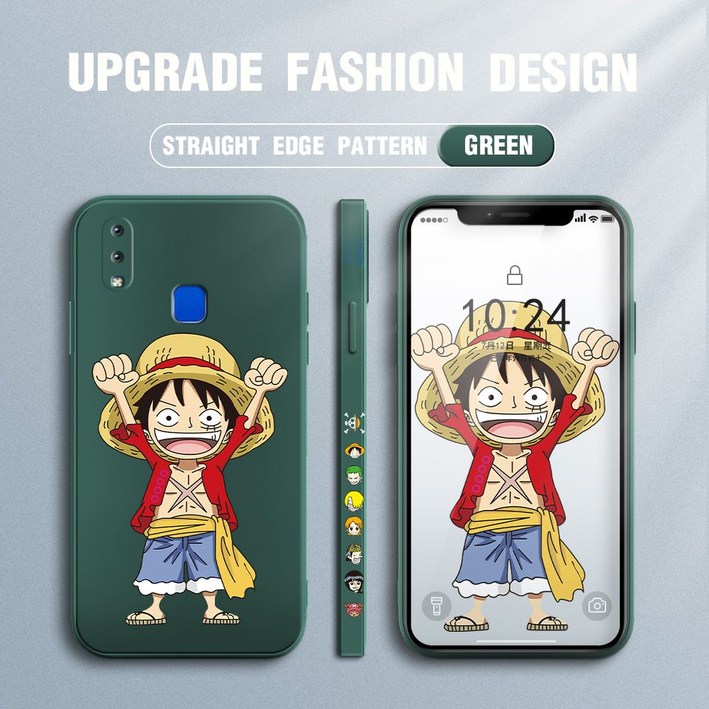 Jizetin for Vivo Y91 / Y95 Case Anime One-Piece Monkey D. Luffy Anime Side Design Phone Case Square Edge Pattern Liquid Silicone Cases Full Cover Camera Shockproof Protective Case