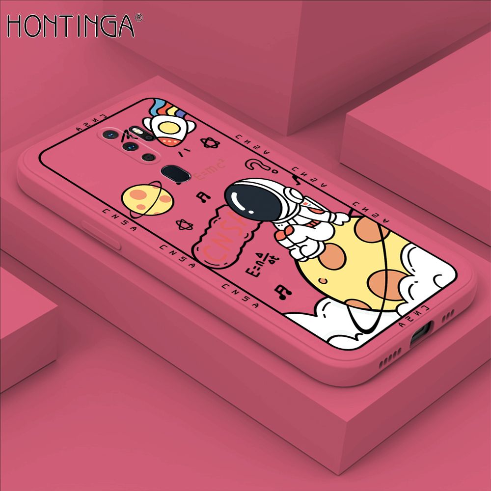 Hontinga for OPPO A5 2020 / A9 2020 Case Cartoon Astronauts Phone Case Phone Case Soft Square Edge Silicone Cases Full Lens Cover Shockproof Protection Cover