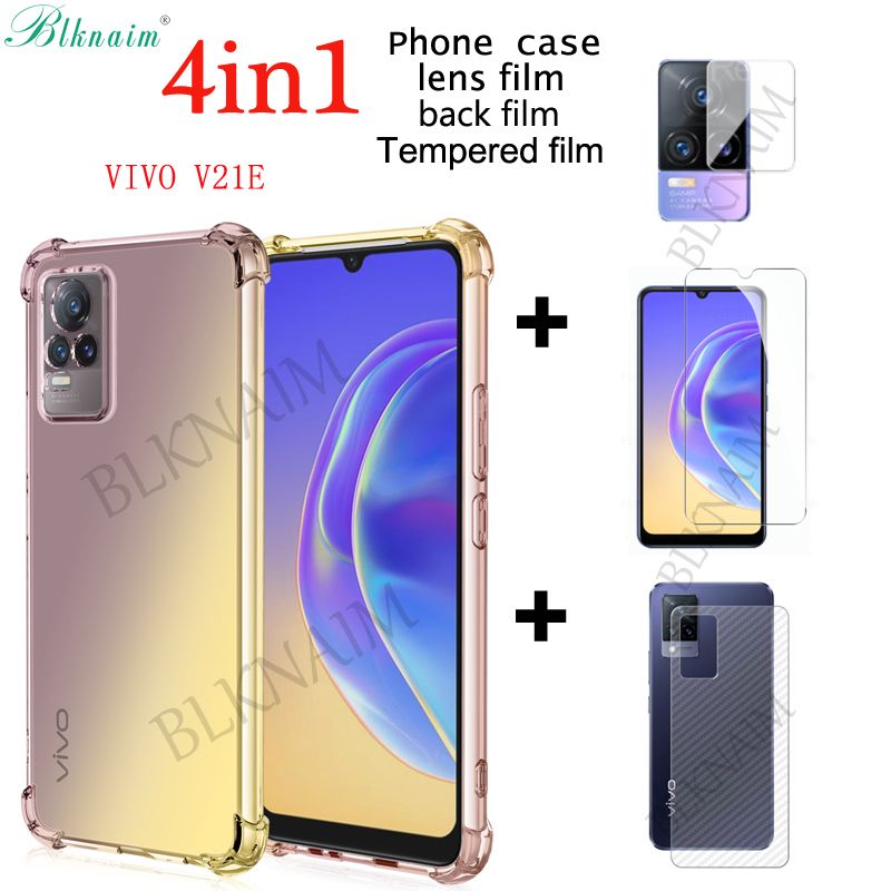 BLKNAIM (4-in-1) For VIVOV 21E Case Anti-fall Color Mobile Phone + HD Full Screen Tempered Glass Film + Carbon Fiber Back Film + Lens Film
