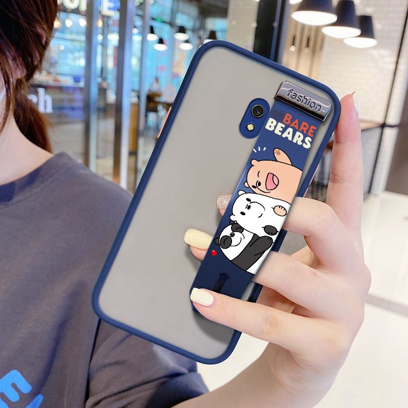 UCUC for Xiaomi Redmi 8A Wrist Strap Case Cute Cartoon Three Little Bears Wristband Printing Cover Shockproof Frosted Phone Case