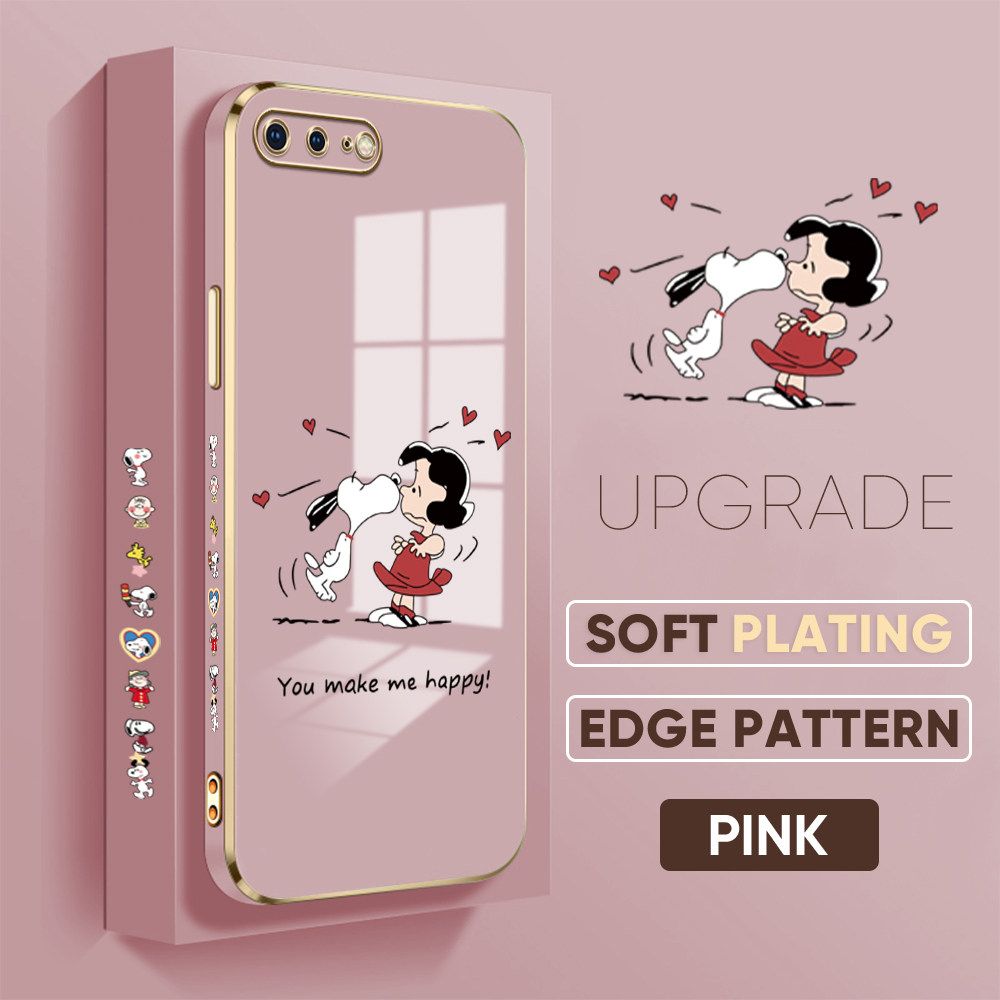 TA for iPhone 7 Plus 8 Plus Back Cover + Free Lanyard Happy Puppy Luxury 6D Plating Case Side Pattern Soft Silicone Square Phone Cases