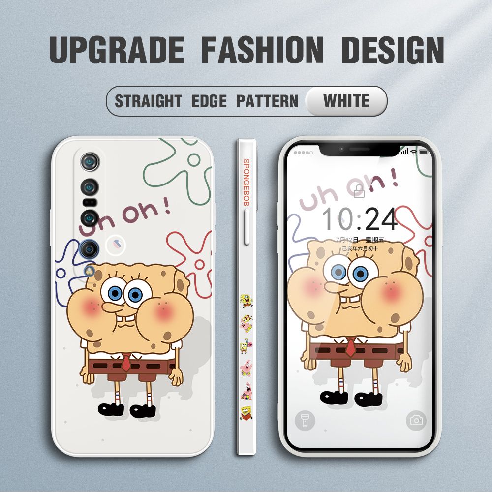Jizetin for Xiaomi Mi 10 Pro Case Side Design Phone Cover New Cartoon SpongeBob SquarePants Cover Square Edge Pattern Liquid Silicone Trend Case