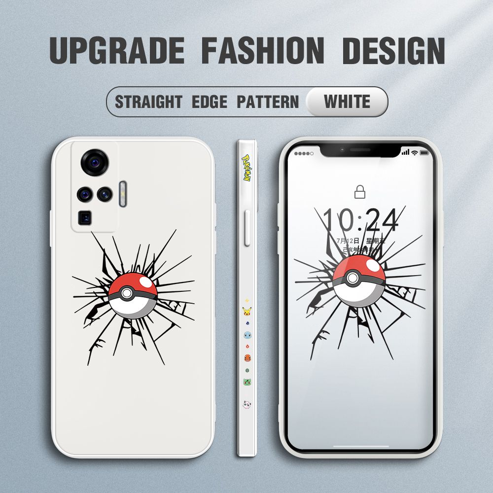 Jizetin for Vivo X50 Pro 5G Case Cartoon Pokémon Pocket Monster Design Side Design Phone Case Square Edge Pattern Liquid Silicone Cases Full Cover Camera Shockproof Protective Case