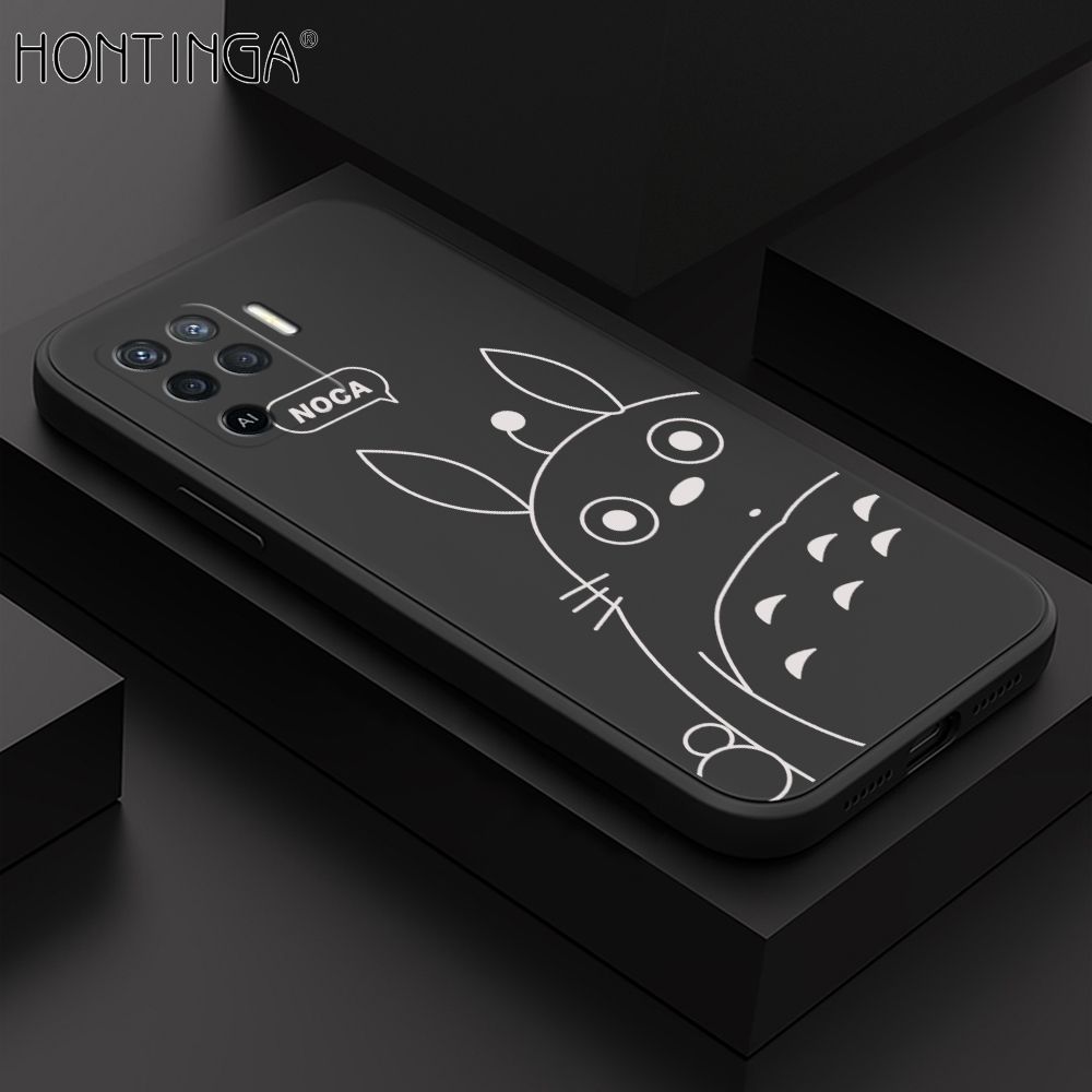 Hontinga for OPPO F19 Pro / A94 / Reno5 F Case Cartoon Cute Totoro Pattern Back Cover Soft Square Edge Liquid Silicone Phone Cases