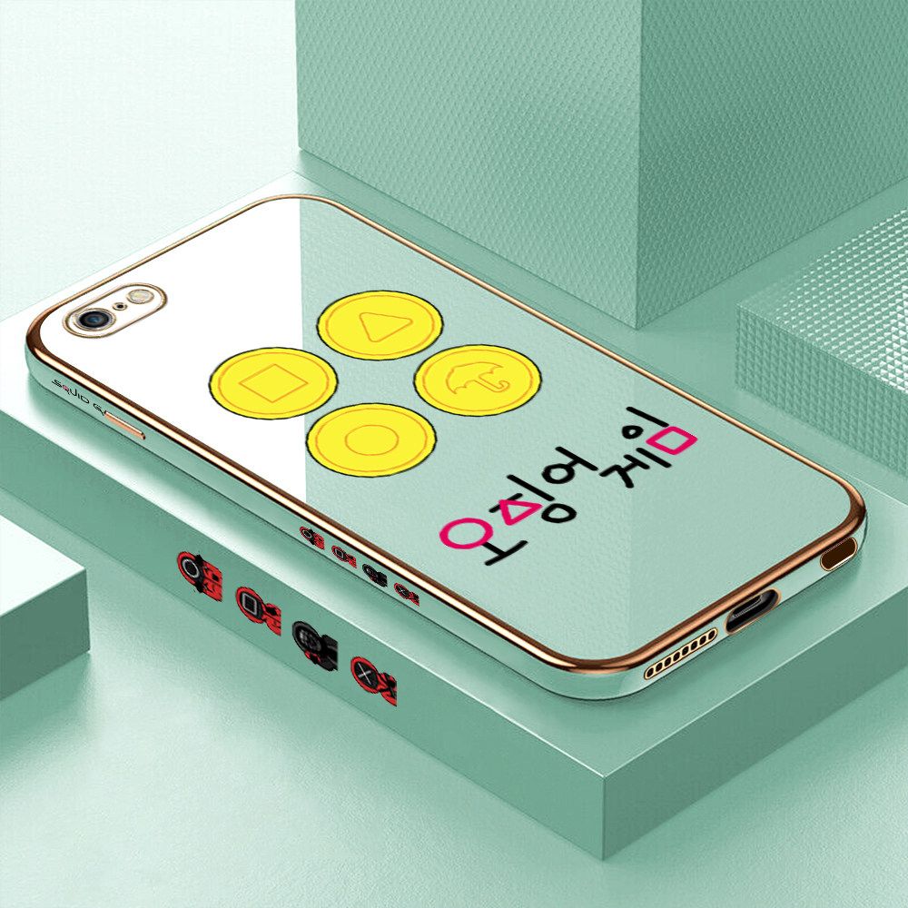 Luxury 6D Plating Soft Casing Silicone Square Frame Phone Case For iPhone 6 Plus Case Shiny Bling Back Cover Popular Game Patterns Square Edge Pattern Design Soft Case + Free Lanyard