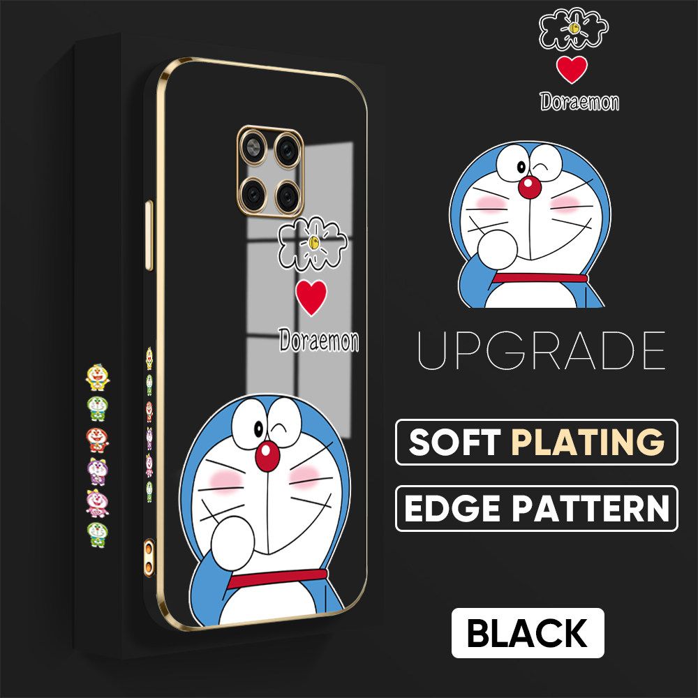 UCUC for Huawei Mate 20 Pro Back Cover + Free Lanyard Sneak Doraemon Luxury 6D Plating Case Side Pattern Soft Silicone Square Phone Cases