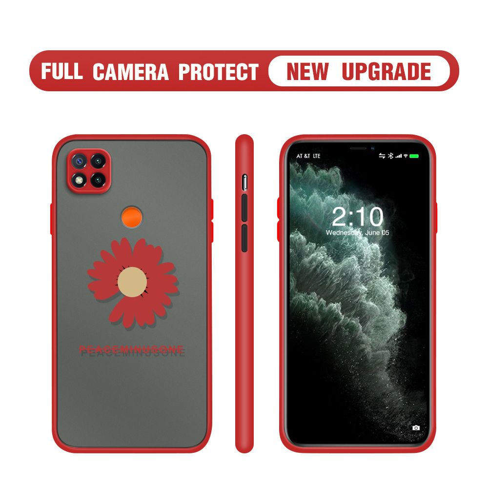 Hontinga for Redmi 9C / Redmi 10A Case Daisy Flower Cover Camera Shockproof Protection Case Edge Frosted Transparent Phone Cover