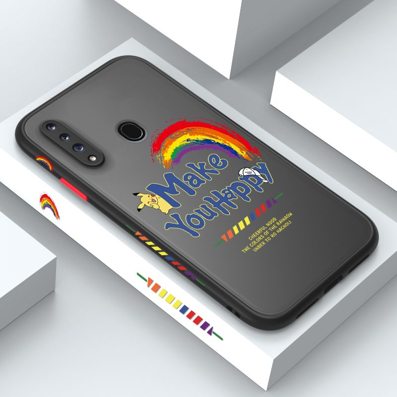 ZeroQiQi for Samsung A20S Case Creative Cartoon Rainbow Pikachu Side Printing Cover Frosted Ultra Thin Protective Anti Fall Phone Case