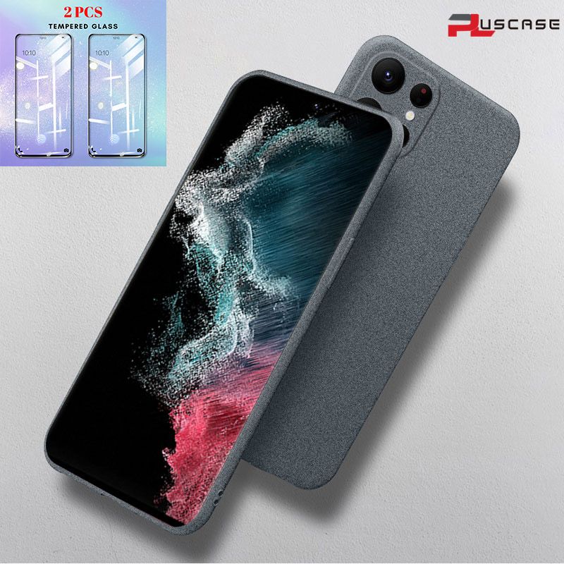 (2Pcs Free Tempered Glass) PlusCase for Samsung Galaxy S22 Ultra 5G Soft Sandstone Case Quicksand Back Cover and Screen Protector Film