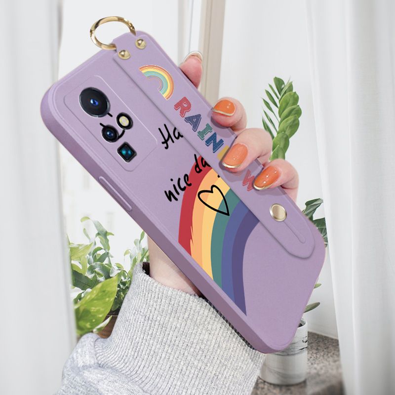 Jizetin for Infinix Zero X Neo Back Cover Rainbow Smile Girls Wrist Strap Phone Case Candy Color shock proof Protective Phone Cases