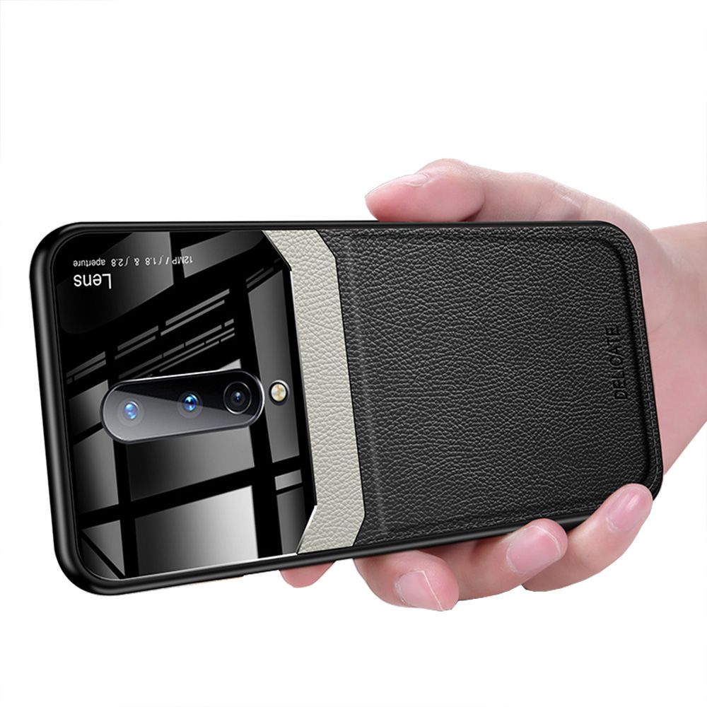 Casing for OnePlus 8 Business Slim Litchi Skin Anti-slip TPU Bumper Hybrid Glass Lens Protective Case Cover