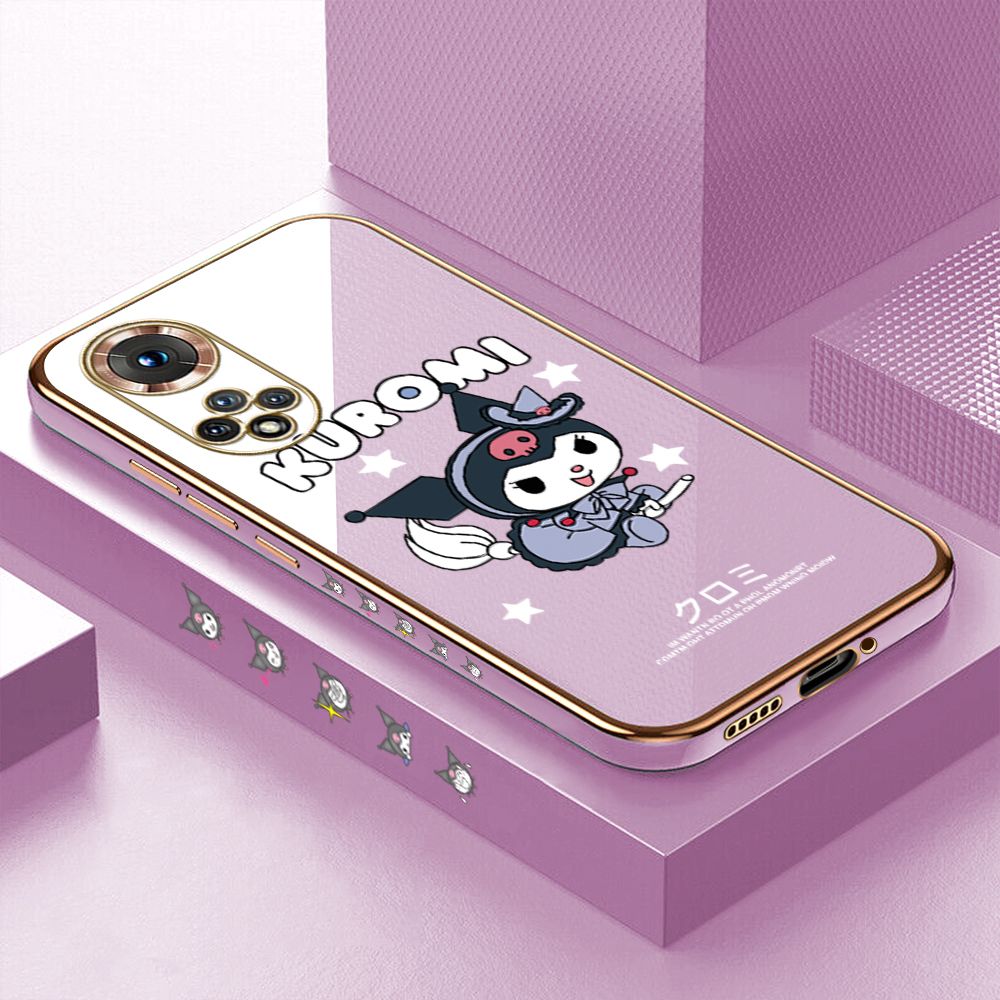 Luxury 6D Plating Case for Honor 50 Cartoon Little Witch Side Pattern Back Cover Soft Silicone Square Phone Cases + Free Lanyard