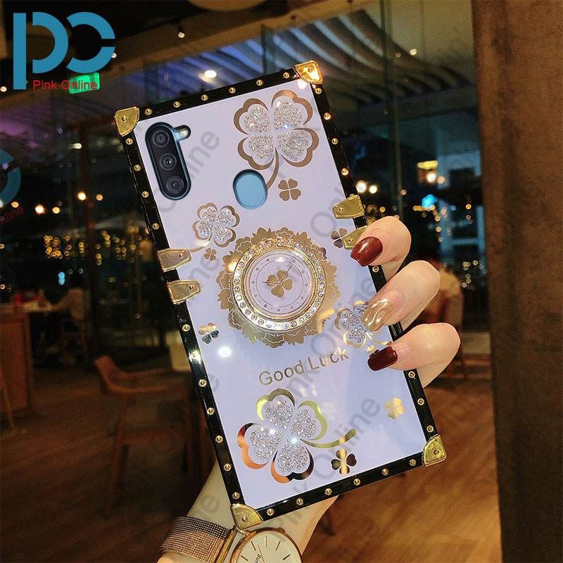 Sparkling Lucky Phone Case For Samsung Galaxy A10 M10 A11 M11 A02S M02S A21 A21S A31 A20S A30S A50S A50 A70 A70S S10 Lite  Note 10 Lite  Luxury Soft Case + Stand