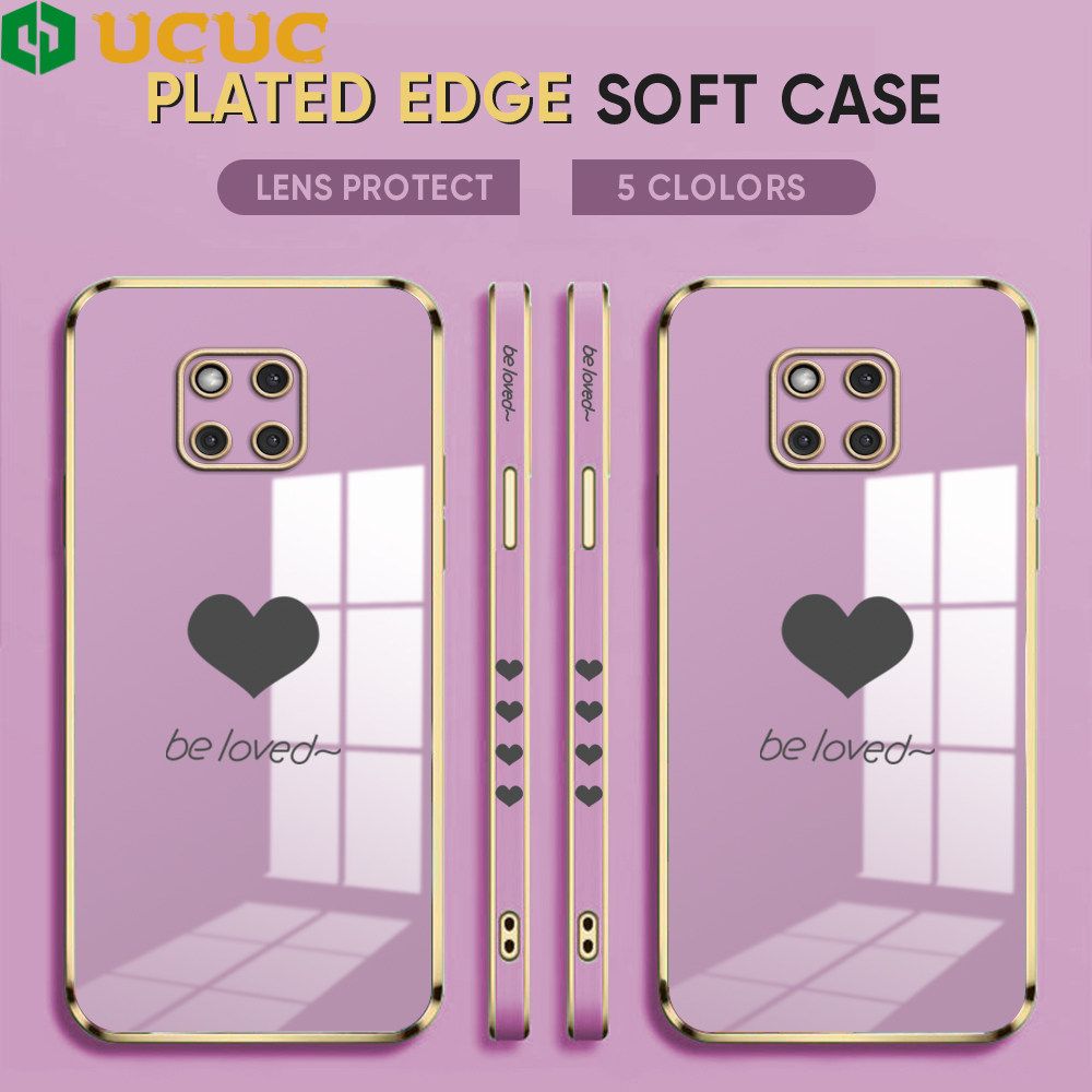 UCUC for Huawei Mate 20 Pro Back Cover + Free Lanyard Lover Heart Luxury 6D Plating Case Side Pattern Soft Silicone Square Phone Cases