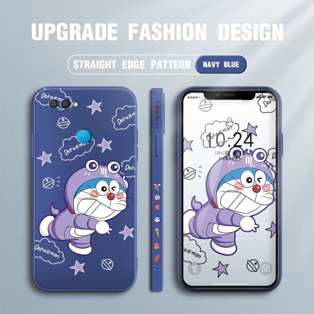 Jizetin for OPPO A12S Case Cute Cartoon Purple Doraemon Anime Side Design Phone Case Ultra Soft Edge Pattern Liquid Silicone Phone Cases