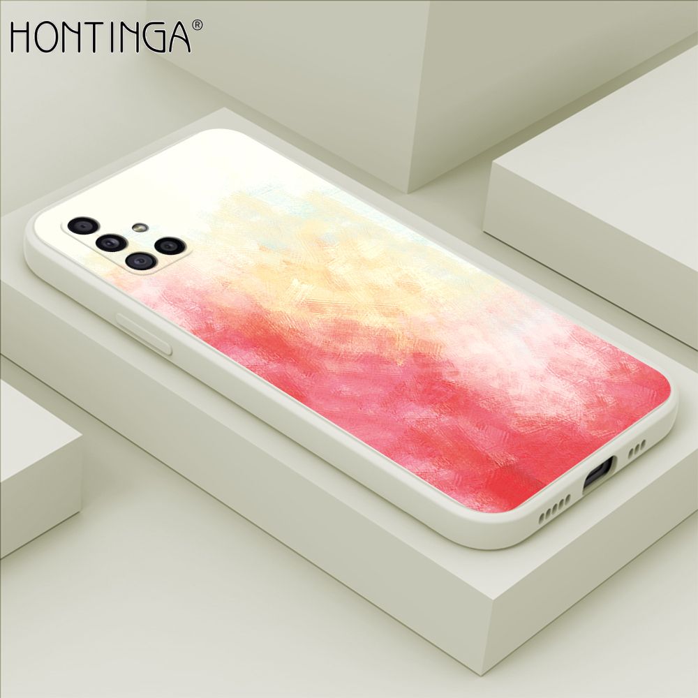 Hontinga for Samsung M51 Case Watercolor Gradient Liquid Soft Square Silicone Phone Case Shockproof Protection Rubber Cover