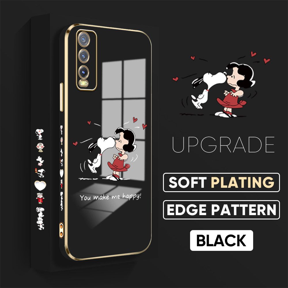 TA for Vivo Y20 2021 / Y20i / Y20 / Y20S / Y12S / Y12A / Y20S G Back Cover + Free Lanyard Happy Puppy Luxury 6D Plating Case Side Pattern Soft Silicone Square Phone Cases