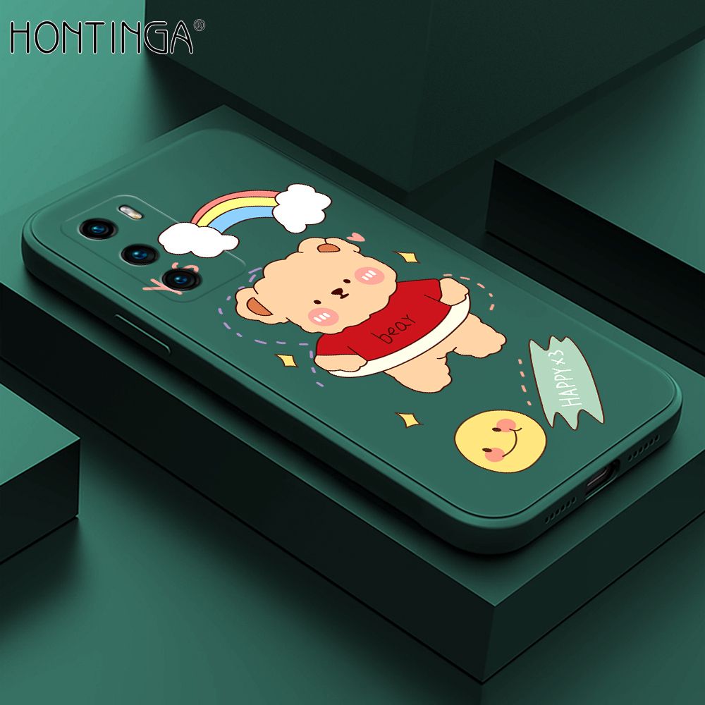 Hontinga for Huawei P40 Case Lovely Cartoon Bear Phone Case Phone Case Soft Square Edge Silicone Cases Full Lens Cover Shockproof Protection Cover