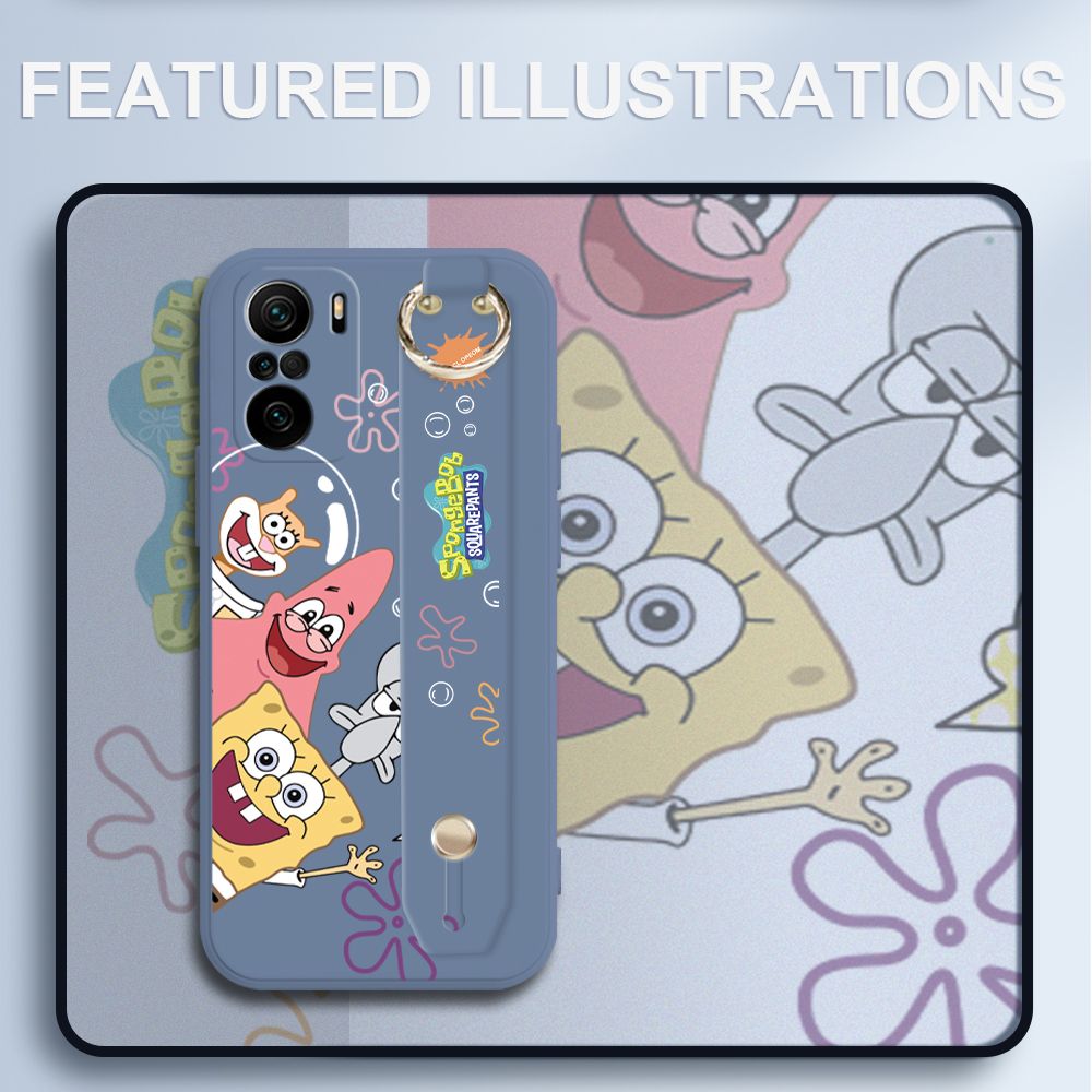 UCUC for Xiaomi Redmi K40 Pro Wrist Strap Case Funny Cartoon Sea Creatures Cover Ultra Thin Anti Fall Liquid Silicone Phone Case