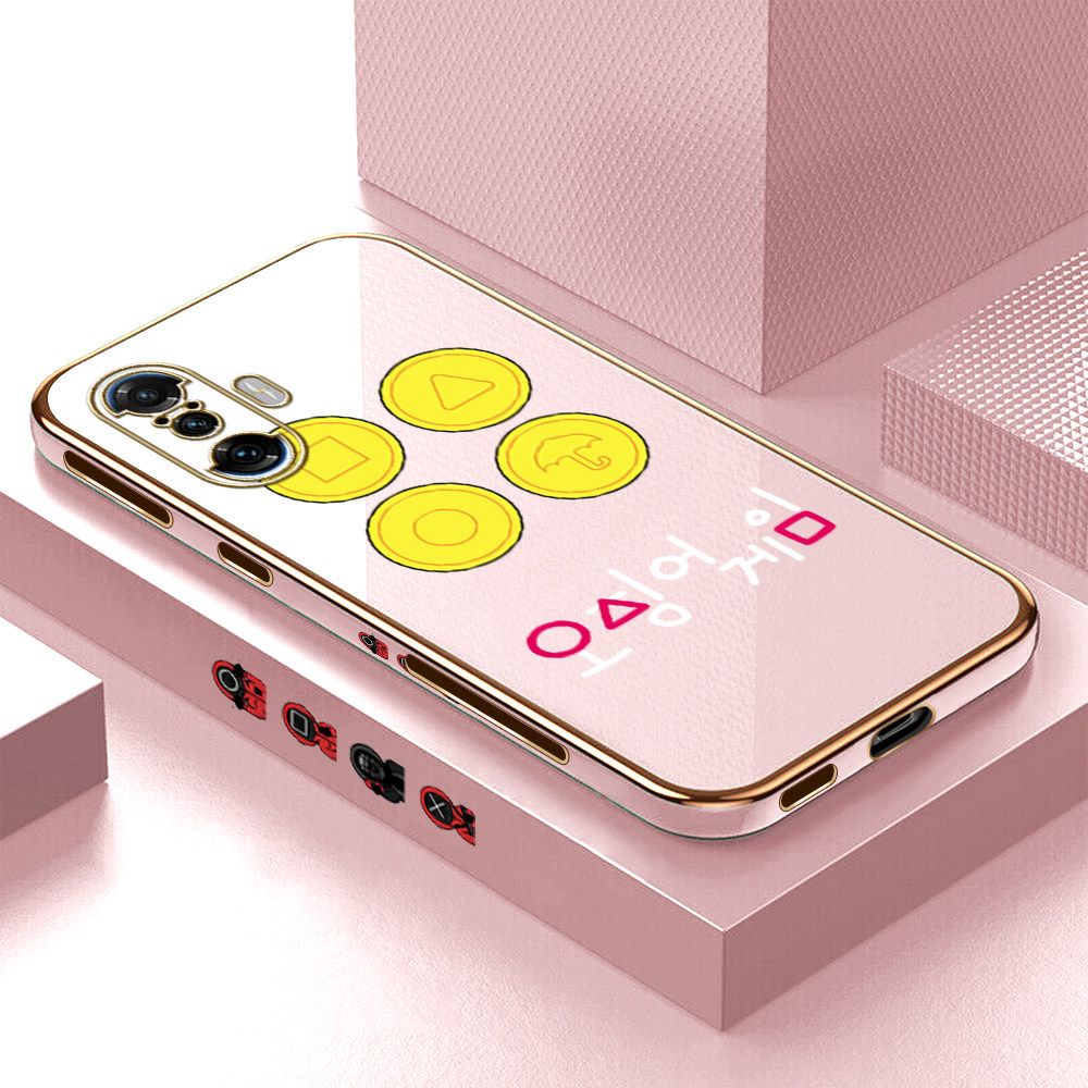 Luxury 6D Plating Soft Casing Silicone Square Frame Phone Case For Xiaomi Poco F3 GT Case Shiny Bling Back Cover Popular Game Patterns Square Edge Pattern Design Soft Case + Free Lanyard