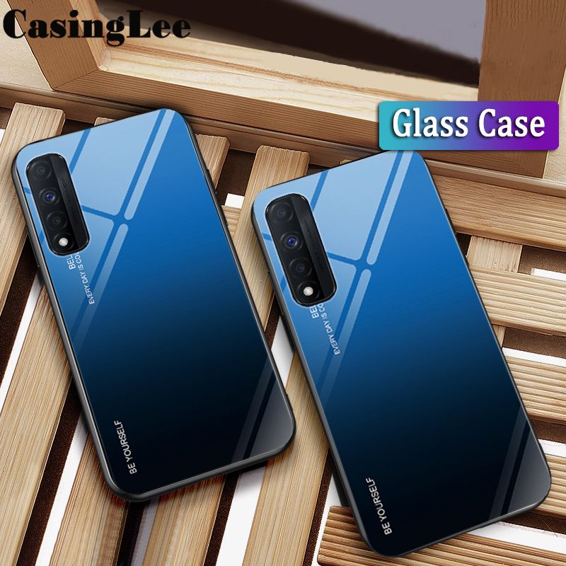 Casinglee For Realme Narzo 30 case Gradient Tempered Glass Protector Back cover for Realme Narzo30 Phone Cases For girls and Boys