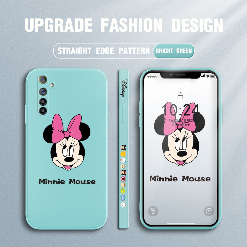 Jizetin for Realme 6 Case Minnie Mickey Mouse Design Side Design Phone Case Square Edge Pattern Liquid Silicone Cases Full Cover Camera Shockproof Protective Case