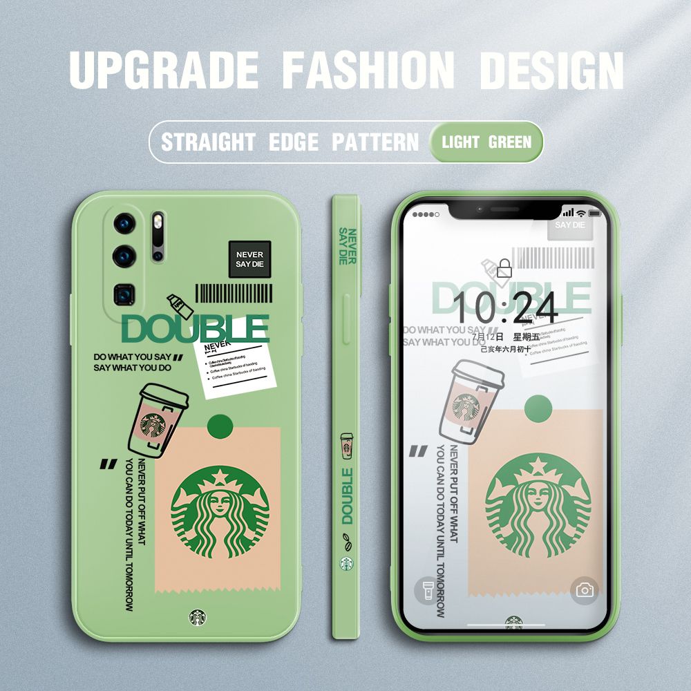 Jizetin for Huawei P30 Pro Back Cover Creative Coffee Brand Side Design Liquid Silicone Phone Case Soft Full Camera Protect Phone Cases
