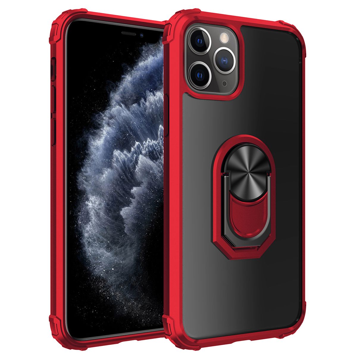 For Apple iPhone 11 Pro Max Case Hybrid Case with Ring Holder Stand Transparent Acrylic Hard Back Gel TPU Bumper Rugged Shockproof Protective Cover