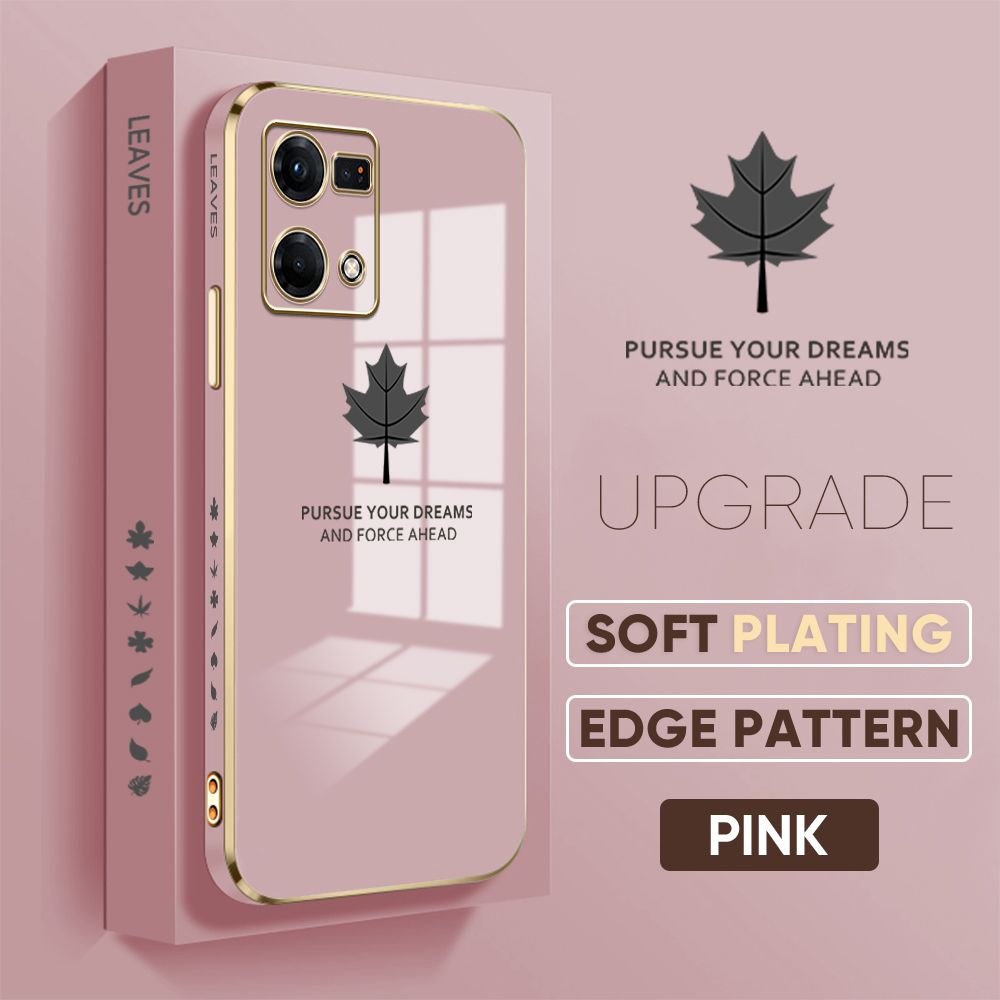 TA for OPPO F21 Pro / Reno7 4G / Reno8 Back Cover + Free Lanyard Maple Leaf Luxury 6D Plating Case Side Pattern Soft Silicone Square Phone Cases