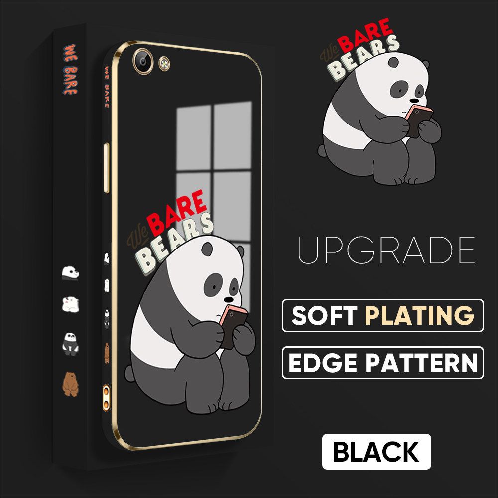TA for Vivo Y66 Y65 Back Cover + Free Lanyard Panda Reading Luxury 6D Plating Case Side Pattern Soft Silicone Square Phone Cases