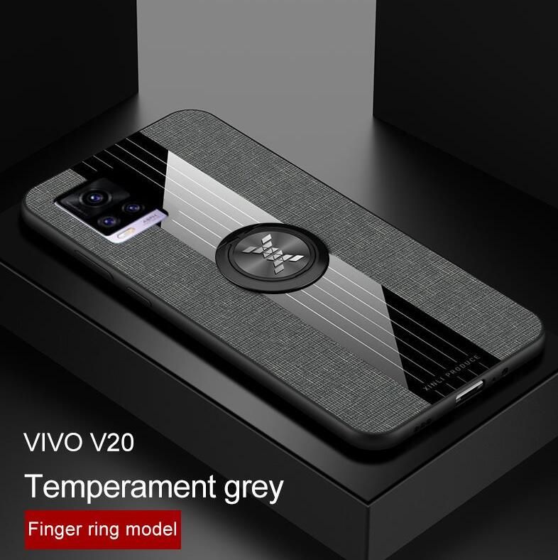 icasecover for VIVO V20 Hard Case Hybrid Shockproof Fabric Silicone Splicing Color Car Magnetic Ring Buckle Back Cover