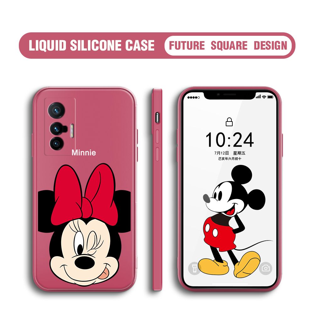 BILI for Vivo X70 5G Back Cover Big Head Minnie Multicolor Liquid Silicone Phone Case Soft Square Lens Protection Phone Cases