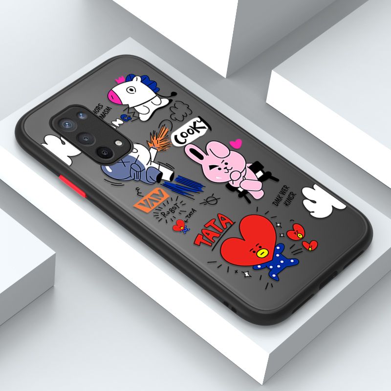 Jizetin for OPPO A74 5G Cover BTS Animation Image Soft Edge Frosted Transparent Phone Case