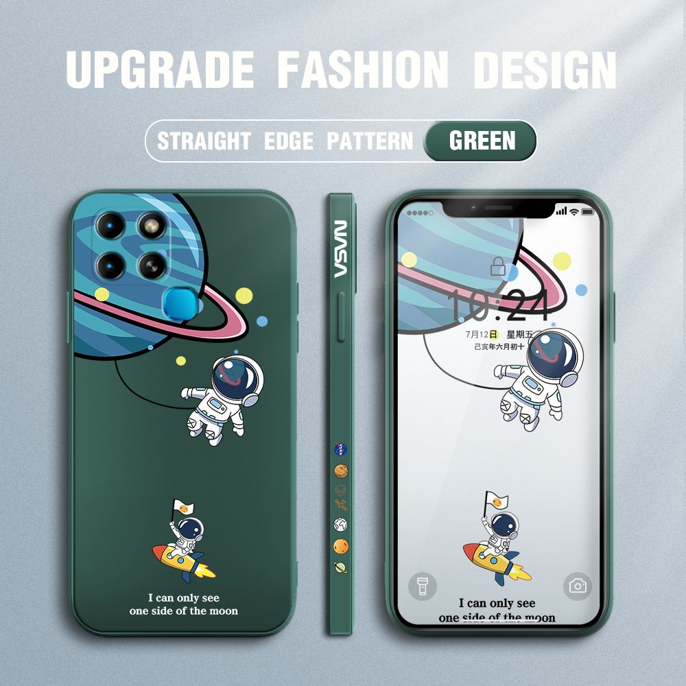 Jizetin for Infinix Smart 6 Back Cover Cartoon Astronaut Orbiting the Earth Side Design Silicone Phone Case Square Camera Protective Phone Cases