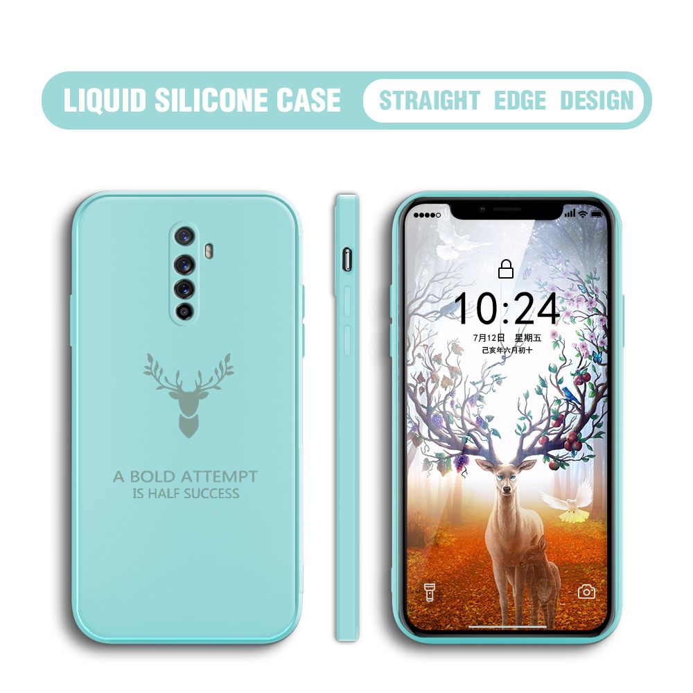 Hontinga for OPPO Reno Ace Case Soft Silicone Square ELK Deer Reindeer Phone Cases Full Cover Camera Shockproof Protection Rubber Case