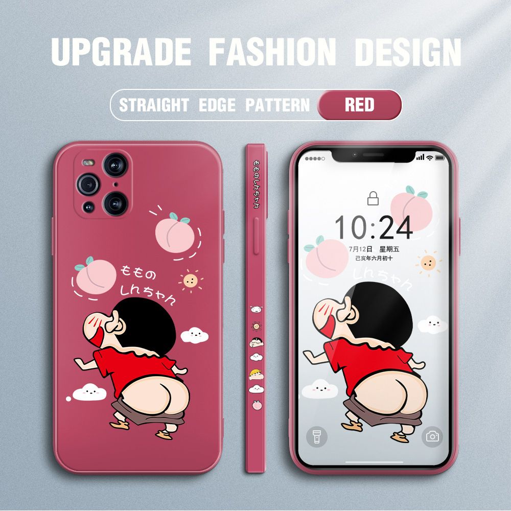 Jizetin for OPPO Find X3 Pro Case New Cartoon Crayon Shin-chan Design Side Design Phone Case Square Edge Pattern Liquid Silicone Cases Full Cover Camera Shockproof Protective Case