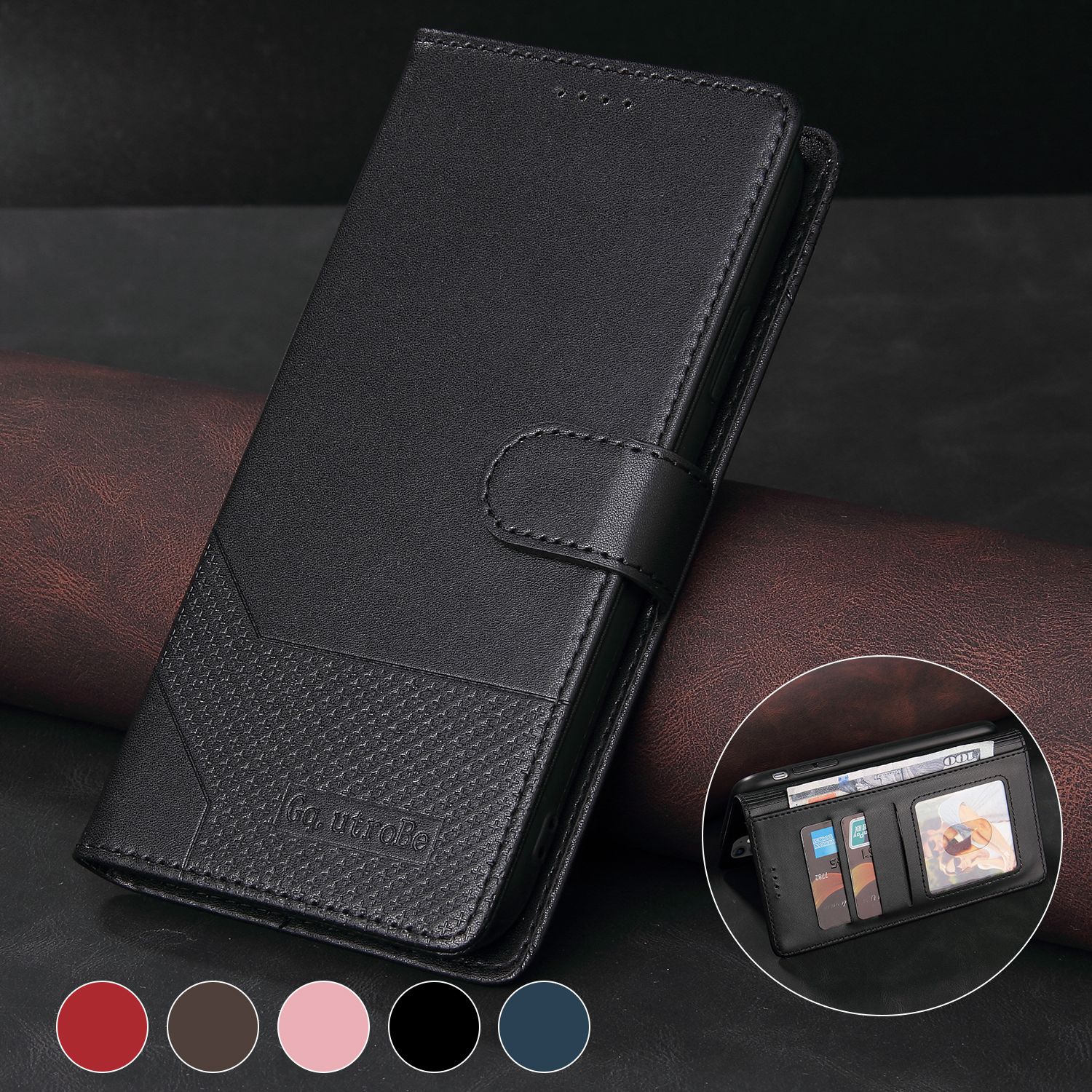 Business Card Slot Photo Frame Leather Case For Honor 10X Lite / Huawei P smart 2021 / Huawei Y7a Flip Stand Phone Case