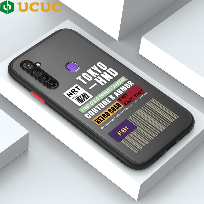 UCUC for Realme 5 5i 5S 6i Back Cover FBI Sticker Frosted Transparent Hard Phone Case Thin Shockproof Full Cover Camera Protect Case