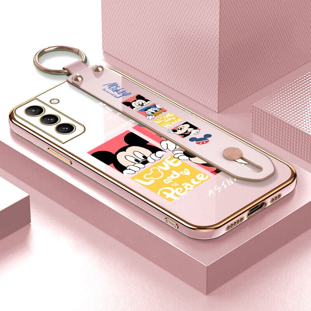 Jizetin for Samsung Galaxy S21 Plus 5G Back Cover Lovely Mouse Luxury 6D Plating Wrist Strap Phone Cases Soft Silicone Square Mobile Phone Case