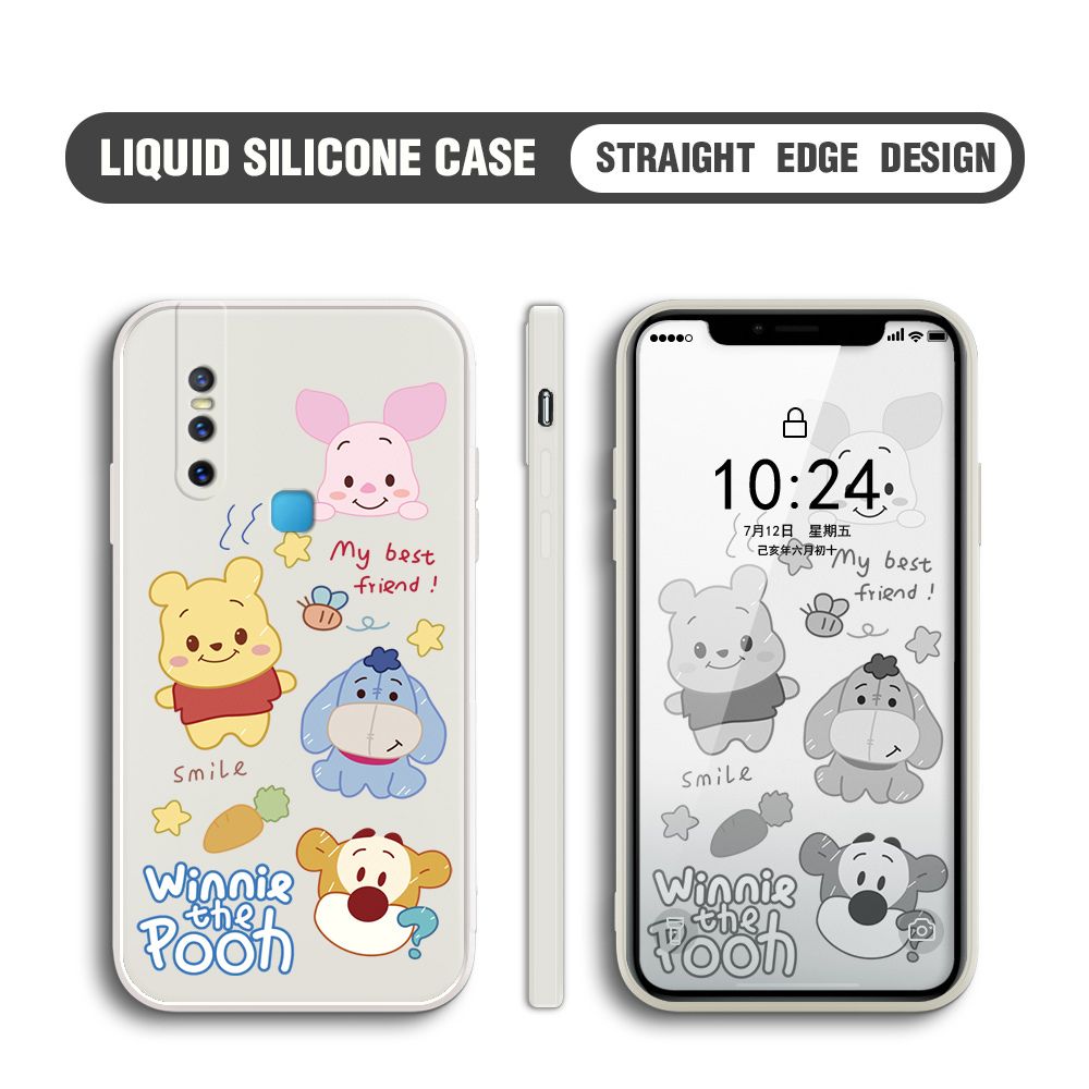 BILI for Vivo V15 Back Cover Cute Winne Friends Multicolor Liquid Silicone Phone Case Soft Square Lens Protection Phone Cases