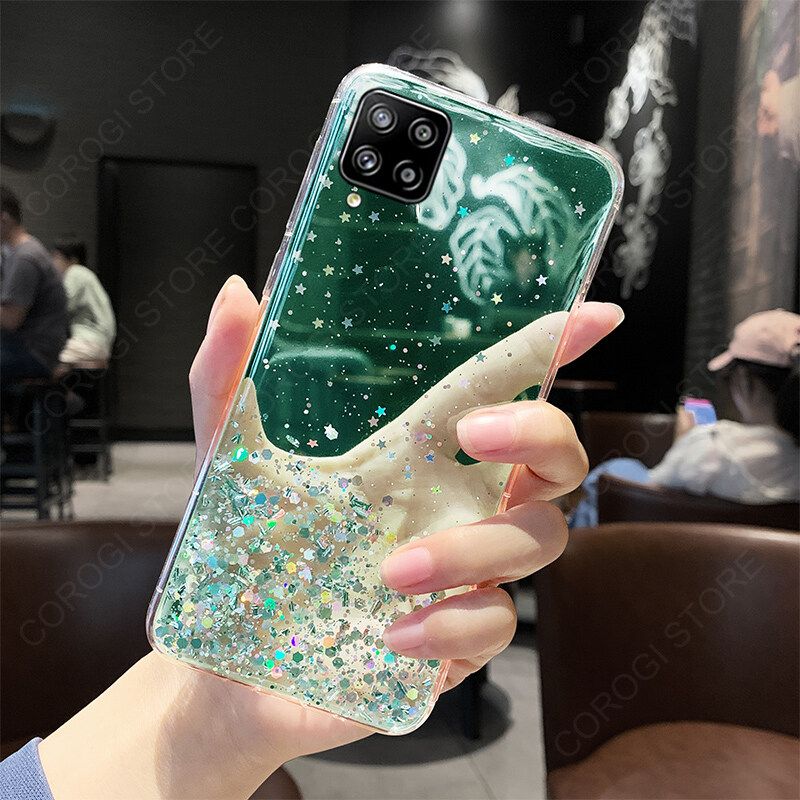For Samsung Galaxy F22 Cover Fashion Shiny Glitter Starry Space Girls Slim Phone Case Clear Soft TPU Silicone Bumper Shockproof Protective Back Cover