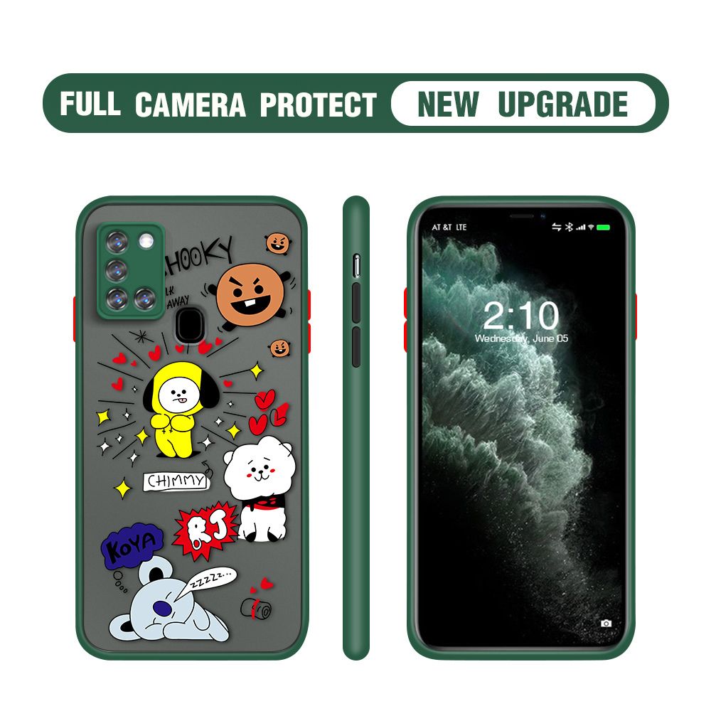 Hontinga for Samsung A21S Case Cute Cartoon Animals Camera Shockproof Protection Casing Edge Frosted Transparent Phone Cover